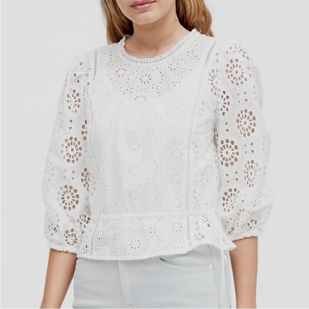 Banana Republic White Eyelet Embroidered Blouse XS